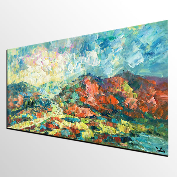 Original Wall Art, Mountain Landscape Painting, Large Wall Art, Original Artwork, Canvas Painting-ArtWorkCrafts.com