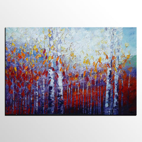 Custom Canvas Art, Autumn Tree Painting, Abstract Landscape Painting, Canvas Painting-ArtWorkCrafts.com