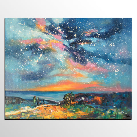 Original Painting, Starry Night Sky Painting, Original Artwork, Custom Large Canvas Painting, Art on Canvas-ArtWorkCrafts.com