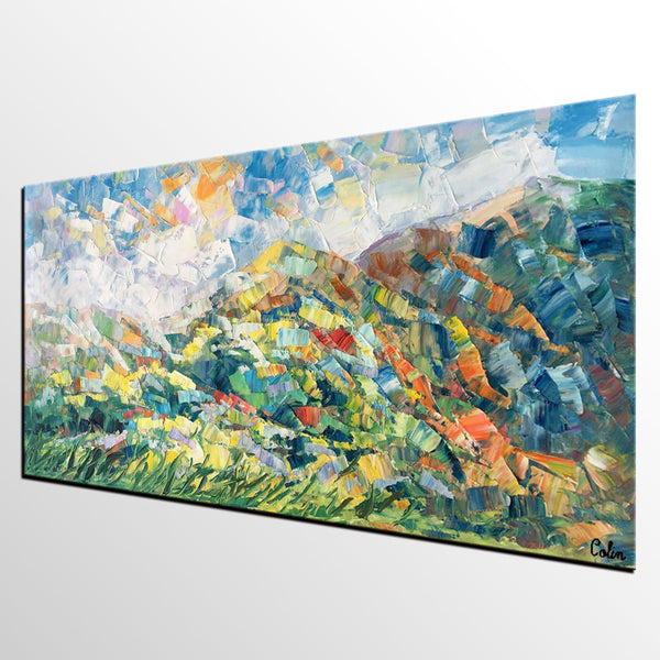 Spring Mountain Landscape Painting, Canvas Artwork, Original Artwork, Custom Extra Large Art-ArtWorkCrafts.com