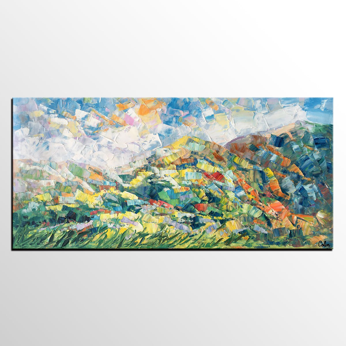 Spring Mountain Landscape Painting, Canvas Artwork, Original Artwork, Custom Extra Large Art-ArtWorkCrafts.com