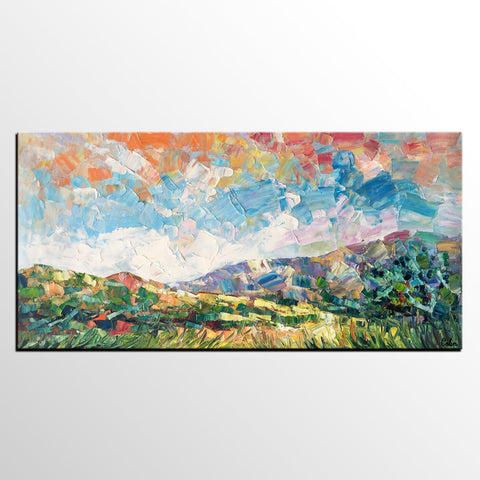 Spring Mountain Landscape Painting, Custom Extra Large Painting, Canvas Artwork, Original Artwork-ArtWorkCrafts.com