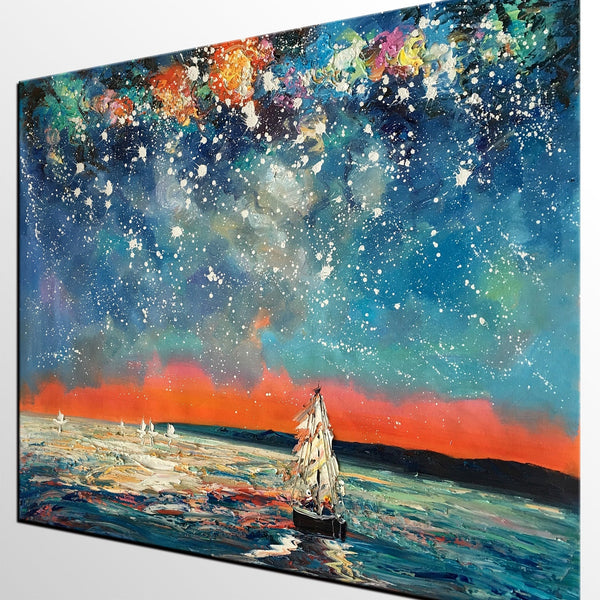 Landscape Painting, Starry Night Sky, Abstract Painting, Canvas Art, Custom Extra Large Canvas Painting-ArtWorkCrafts.com