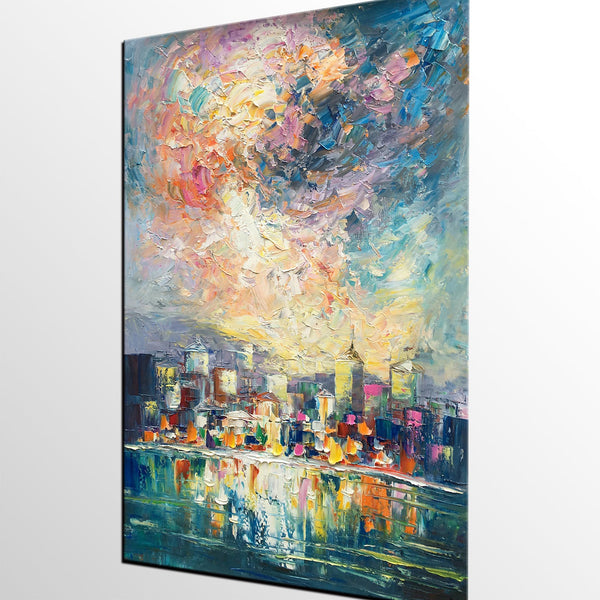 Abstract Landscape Painting, Heavy Texture Wall Art Paintings, Custom Original Paintings on Canvas, Cityscape Painting-ArtWorkCrafts.com