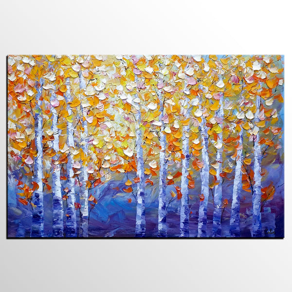 Autumn Landscape Paintings, Tree Painting, Modern Landscape Painting, Custom Art, Canvas Painting for Living Room-ArtWorkCrafts.com