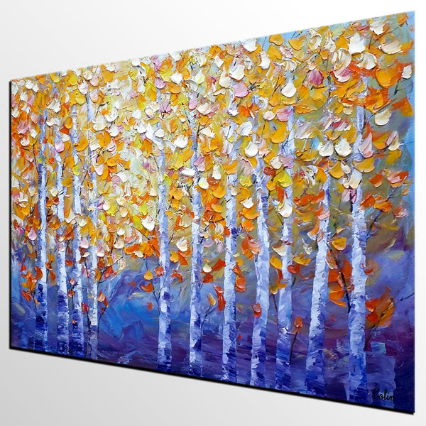 Autumn Landscape Paintings, Tree Painting, Modern Landscape Painting, Custom Art, Canvas Painting for Living Room-ArtWorkCrafts.com