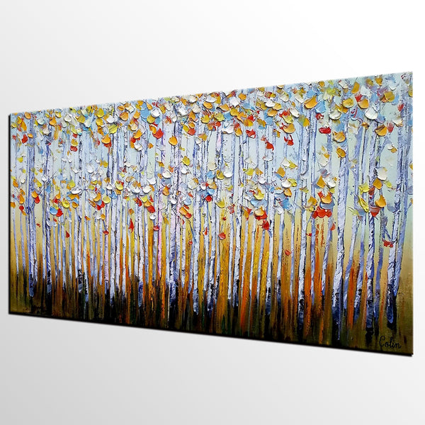 Abstract Landscape Paintings, Custom Original Oil Painting, Palette Knife Painting, Autumn Tree Paintings, Landscape Paintings for Bedroom-ArtWorkCrafts.com