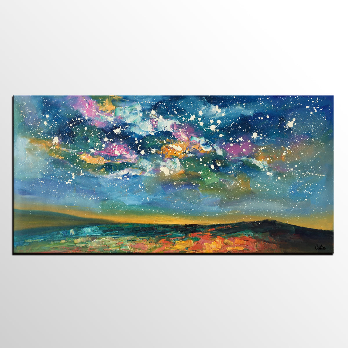 Abstract Landscape Paintings, Starry Night Sky Painting, Modern Canvas Painting, Custom Original Oil Paintings on Canvas-ArtWorkCrafts.com