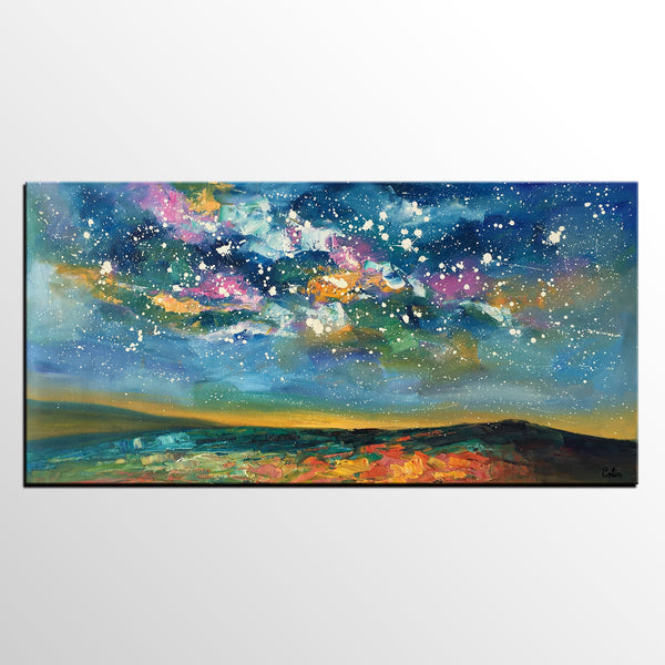 Abstract Landscape Paintings, Starry Night Sky Painting, Modern Canvas Painting, Custom Original Oil Paintings on Canvas-ArtWorkCrafts.com