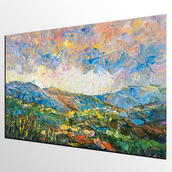 Landscape Oil Painting, Autumn Mountain Landscape Painting, Custom Abstract Painting, Heavy Texture Painting-ArtWorkCrafts.com