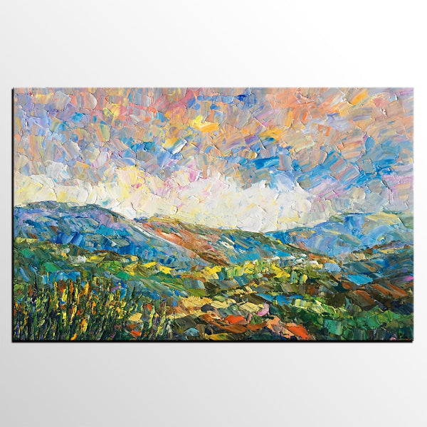 Landscape Oil Painting, Autumn Mountain Landscape Painting, Custom Abstract Painting, Heavy Texture Painting-ArtWorkCrafts.com