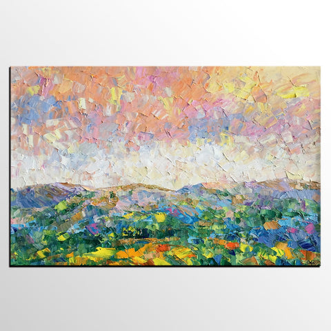 Mountain and Sky Painting, Landscape Painting, Custom Oil Painting Painting, Living Room Wall Art, Canvas Painting-ArtWorkCrafts.com