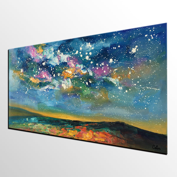 Abstract Landscape Paintings, Starry Night Sky Painting, Modern Canvas Painting, Custom Original Oil Paintings on Canvas-ArtWorkCrafts.com