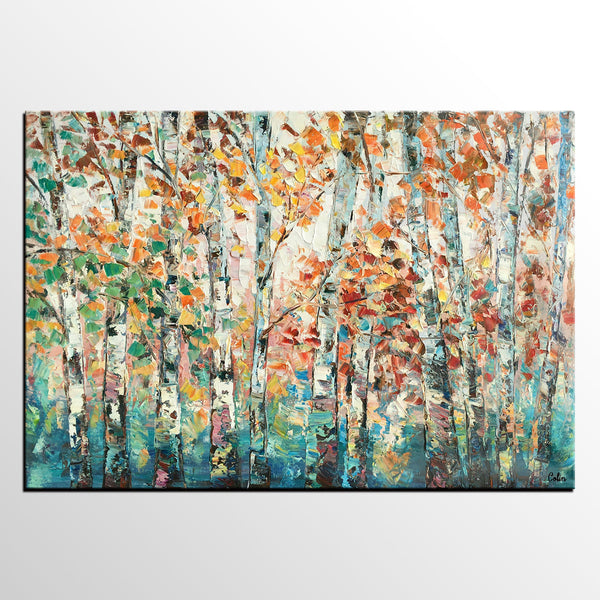 Landscape Oil Paintings, Autumn Tree Paintings, Custom Canvas Painting for Living Room, Landscape Painting on Canvas, Palette Knife Paintings-ArtWorkCrafts.com