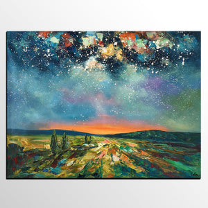 Heavy Texture Landscape Painting, Starry Night Sky, Custom Large Painting,Abstract Landscape Painting-ArtWorkCrafts.com