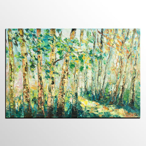 Heavy Texture Landscape Painting, Autumn Tree Art, Impasto Art, Custom Original Painting-ArtWorkCrafts.com