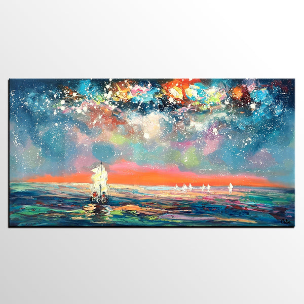 Landscape Painting for Sale, Starry Night Sky Painting, Impasto Artwork, Canvas Painting for Bedroom, Custom Original Landscape Painting-ArtWorkCrafts.com