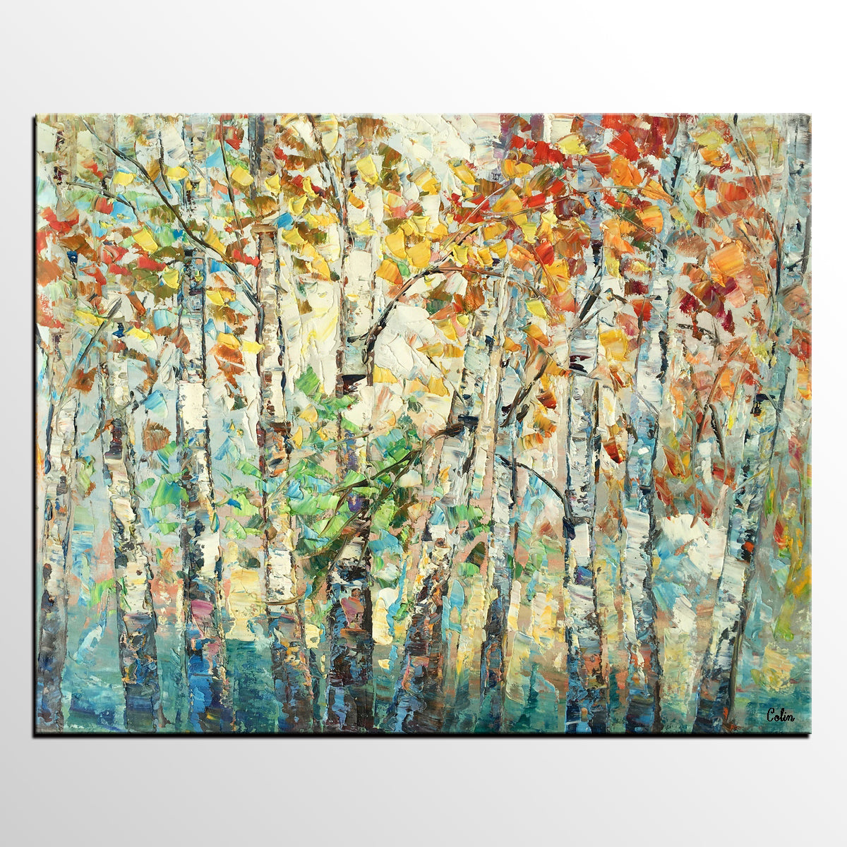 Autumn Tree Painting, Forest Tree Painting, Landscape Painting for Living Room, Buy Paintings Online, Custom Original Painting-ArtWorkCrafts.com