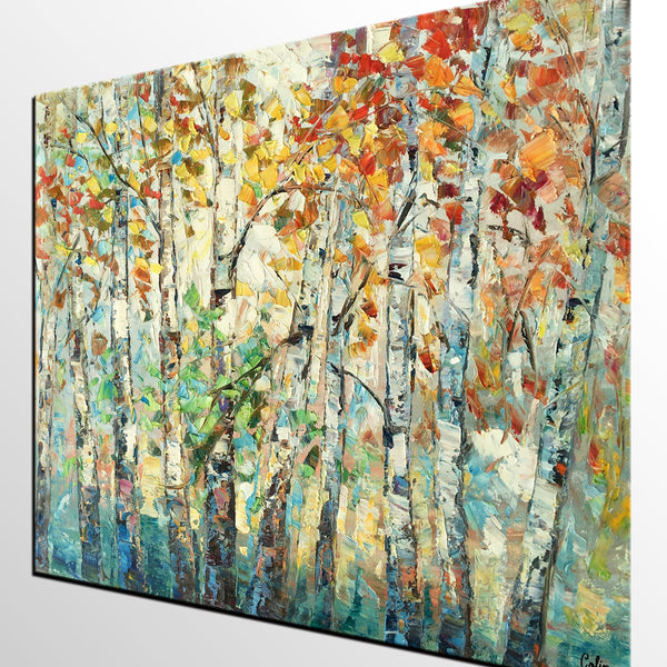 Autumn Tree Painting, Forest Tree Painting, Landscape Painting for Living Room, Buy Paintings Online, Custom Original Painting-ArtWorkCrafts.com