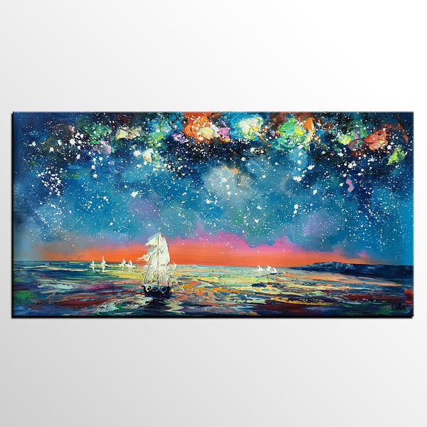 Impasto Artwork, Starry Night Sky Painting, Canvas Painting, Custom Extra Large Painting-ArtWorkCrafts.com