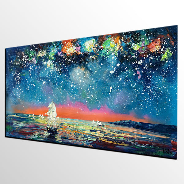 Impasto Artwork, Starry Night Sky Painting, Canvas Painting, Custom Extra Large Painting-ArtWorkCrafts.com