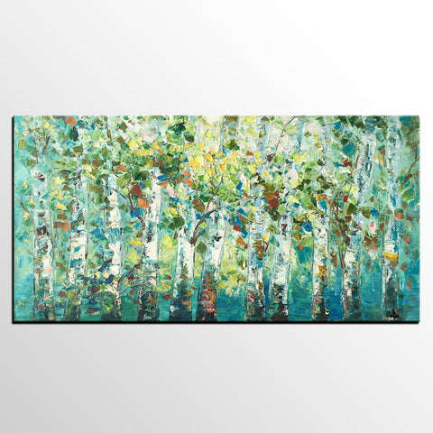 Original Painting, Spring Tree Painting, Custom Extra Large Painting, Oil Painting for Dining Room-ArtWorkCrafts.com