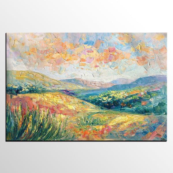 Mountain Landscape Painting, Custom Original Painting on Canvas, Large Oil Painting for Living Room, Heavy Texture Painting-ArtWorkCrafts.com