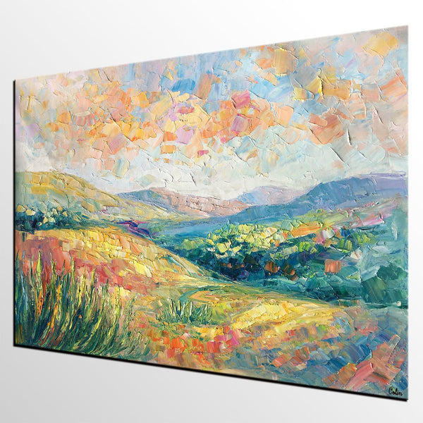 Mountain Landscape Painting, Custom Original Painting on Canvas, Large Oil Painting for Living Room, Heavy Texture Painting-ArtWorkCrafts.com