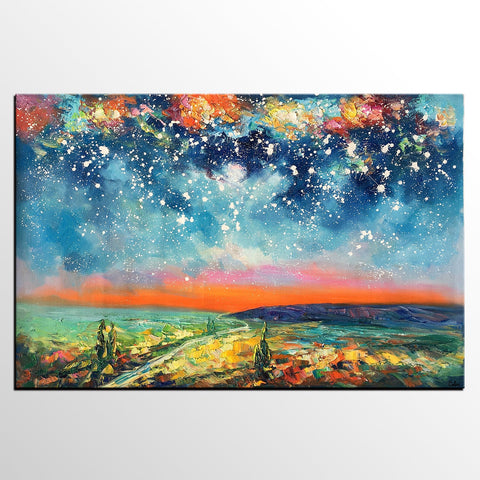 Buy Art Online, Abstract Art for Sale, Starry Night Sky Painting, Custom Extra Large Painting-ArtWorkCrafts.com