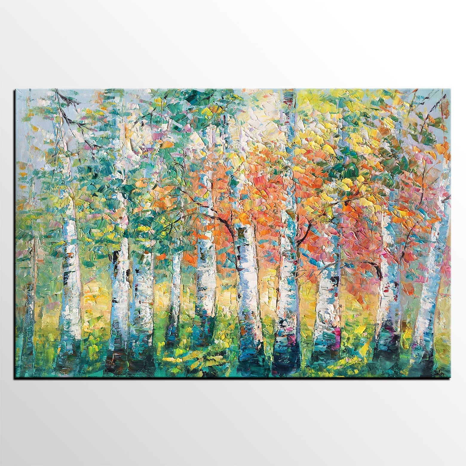 Landscape Oil Paintings, Birch Tree Painting, Large Wall Art Painting, Custom Oil Painting on Canvas, Wall Art Paintings for Sale-ArtWorkCrafts.com