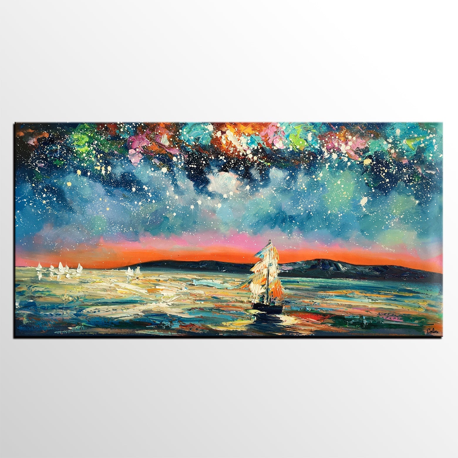 Landscape Wall Art Paintings, Starry Night Sky Painting, Original Canvas Painting, Custom Large Painting for Bedroom-ArtWorkCrafts.com