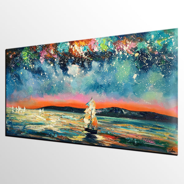 Landscape Wall Art Paintings, Starry Night Sky Painting, Original Canvas Painting, Custom Large Painting for Bedroom-ArtWorkCrafts.com