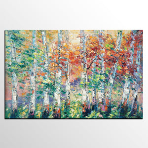 Autumn Paintings, Birch Tree Painting, Landscape Canvas Painting, Landscape Painting for Dining Room, Custom Canvas Painting-ArtWorkCrafts.com