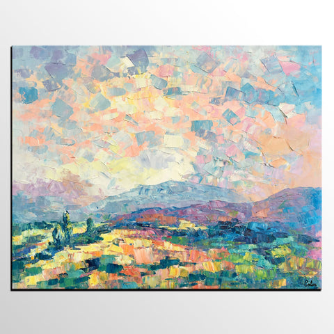 Custom Landscape Oil Painting, Original Artwork, Spring Mountain Painting, Canvas Painting-ArtWorkCrafts.com