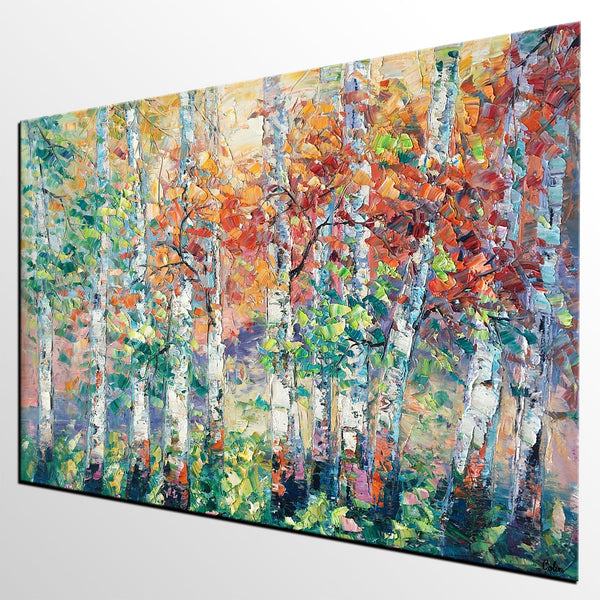 Autumn Paintings, Birch Tree Painting, Landscape Canvas Painting, Landscape Painting for Dining Room, Custom Canvas Painting-ArtWorkCrafts.com