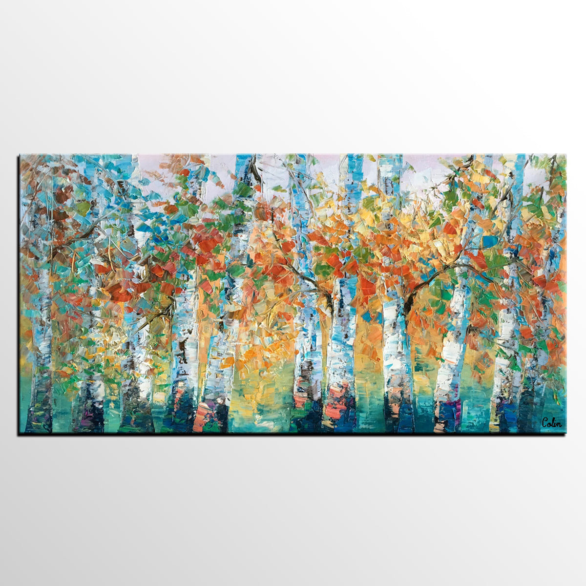 Forest Tree Painting, Custom Extra Large Painting, Original Painting, Oil Painting for Dining Room-ArtWorkCrafts.com