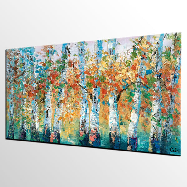 Forest Tree Painting, Custom Extra Large Painting, Original Painting, Oil Painting for Dining Room-ArtWorkCrafts.com