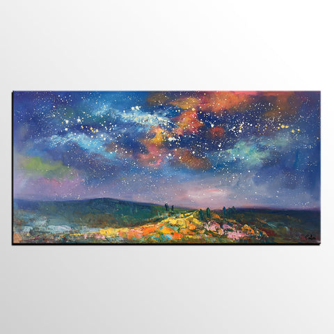 Starry Night Sky Oil Painting, Abstract Art, Modern Art Painting, Custom Extra Large Painting-ArtWorkCrafts.com