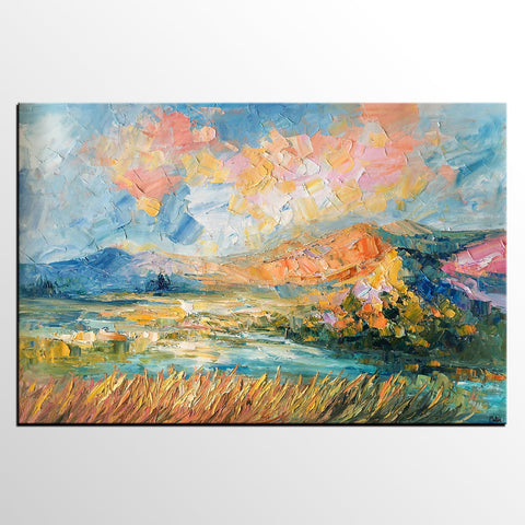 Custom Abstract Painting, Large Oil Painting, Autumn Mountain Landscape Painting, Heavy Texture Painting-ArtWorkCrafts.com