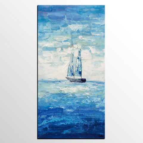 Boat Painting, Landscape Canvas Painting, Dining Room Canvas Painting, Custom Oil Painting on Canvas-ArtWorkCrafts.com