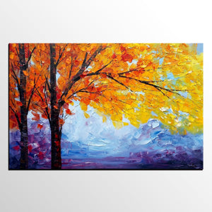 Autumn Tree Painting, Autumn Paintings, Original Landscape Oil Paintings, Custom Art, Canvas Painting for Living Room-ArtWorkCrafts.com