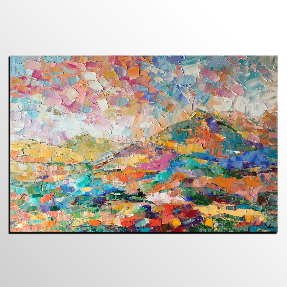 Custom Abstract Painting, Abstract Mountain Landscape Painting, Oil Painting, Heavy Texture Art-ArtWorkCrafts.com