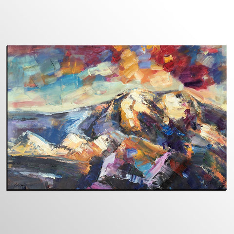 Mountain Landscape Painting, Custom Abstract Oil Paintings, Large Landscape Oil Painting, Large Painting for Sale-ArtWorkCrafts.com