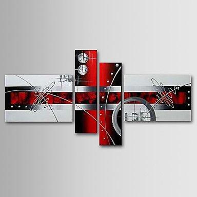 Simple Modern Wall Art, Acrylic Painting for Living Room, Black and Red Abstract Painting, 4 Piece Canvas Paintings, Contemporary Wall Art Ideas-ArtWorkCrafts.com