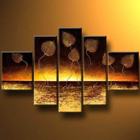 Modern Abstract Painting, Golden Leaves Painting, Abstract Canvas Paintings, Canvas Painting for Dining Room, Modern Wall Art Paintings-ArtWorkCrafts.com