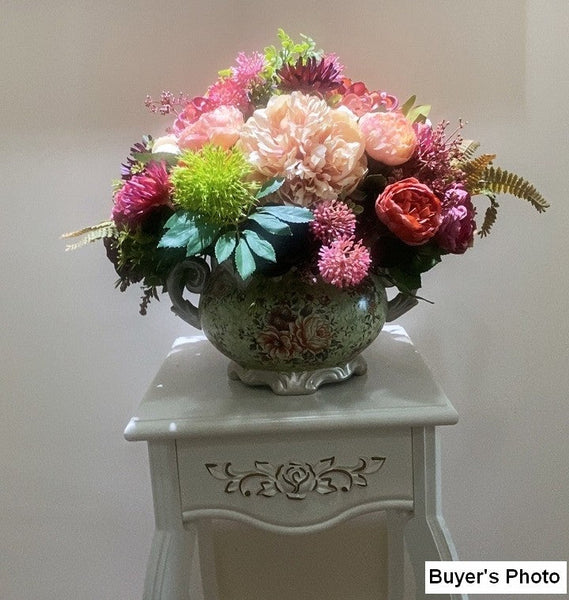 Large Bunch of Autumn Flowers Arrangement, Peony Faux Silk Floral Bouquet Table Centerpiece, Amazing Artificial Floral Arrangement for Dining Room-ArtWorkCrafts.com