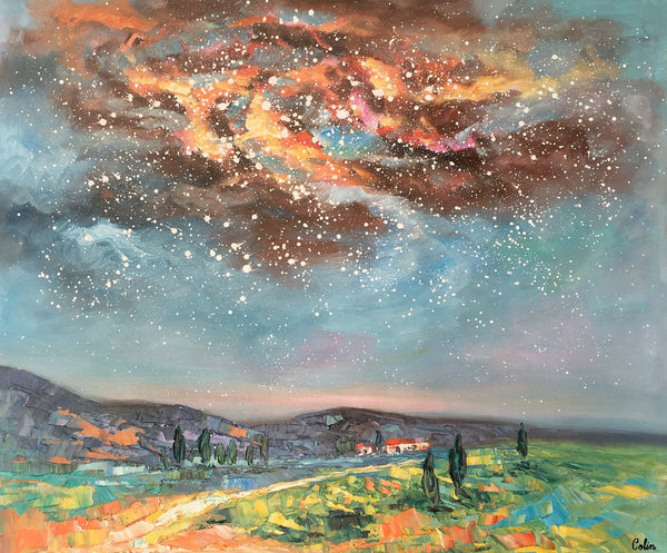 Landscape Oil Painting, Starry Night Sky Painting, Heavy Texture Painting, Custom Abstract Painting-ArtWorkCrafts.com