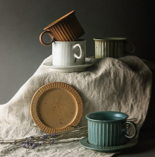 Blue Pottery Coffee Cups, Cappuccino Coffee Mug, Latte Coffee Cup, Blue Tea Cup, Ceramic Coffee Cup, Coffee Cup and Saucer Set-ArtWorkCrafts.com