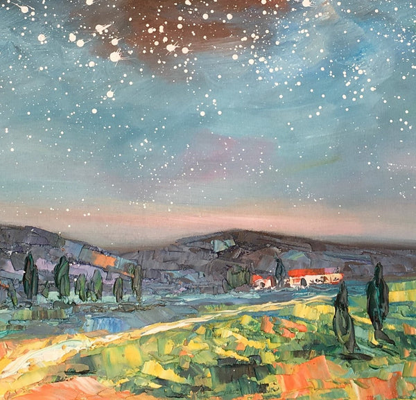 Landscape Oil Painting, Starry Night Sky Painting, Heavy Texture Painting, Custom Abstract Painting-ArtWorkCrafts.com