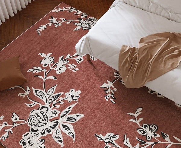 Abstract Contemporary Rugs Next to Bed, Flower Pattern Contemporary Modern Rugs, Modern Rugs for Living Room, Modern Rugs for Dining Room-ArtWorkCrafts.com